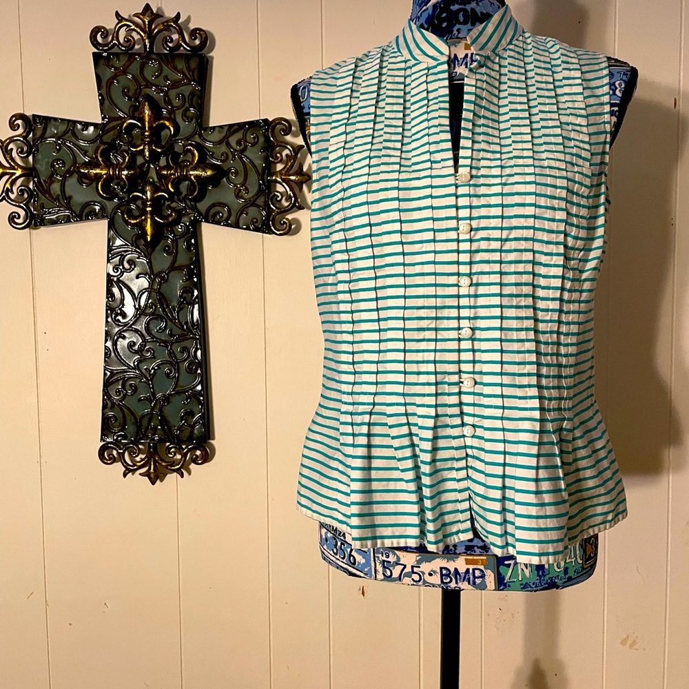 Green striped blouse